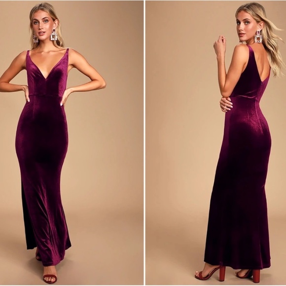 LULU's Prom Wedding Sexy Regal Flowy Romantic Elegant Velvet Maxi Dress - Picture 1 of 5